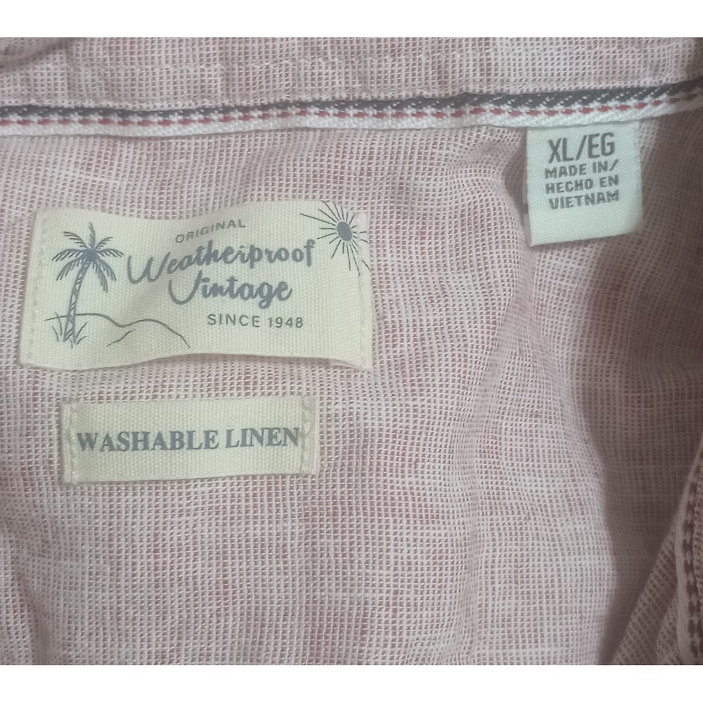 Weatherproof Vintage Mens XL Pink Washable Linen Cotton Short Sleeve Shirt - Picture 5 of 6